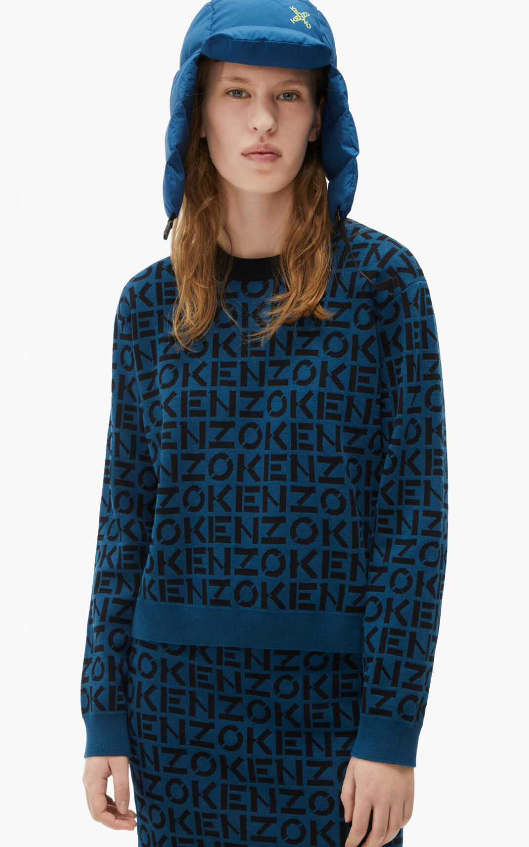 Pull Kenzo Femme Sport monogram Bleu Foncé ZSTKG-0432